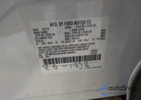 2019 Ford Edge Sel z USA, uszkodzony, nr VIN 2FMPK4J91KBC46663